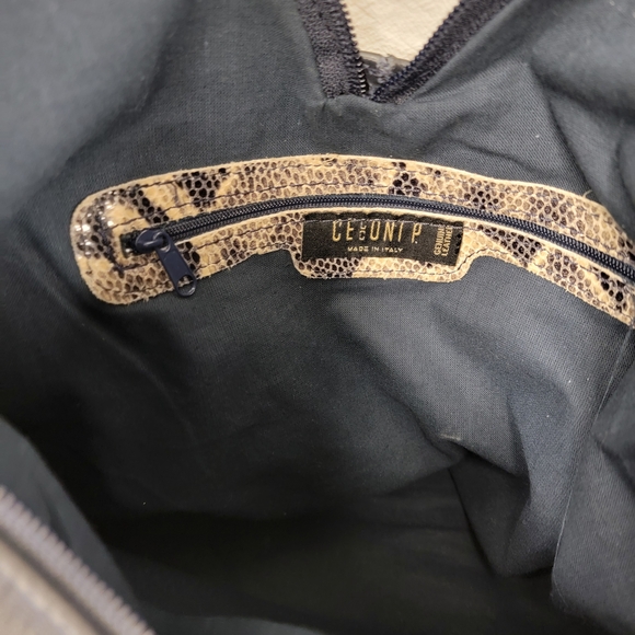 ​CECCONI PIERO Italy Black Leather Hobo Bag Snakeskin Trim Large Shoulder Bag
​ - Picture 12 of 13